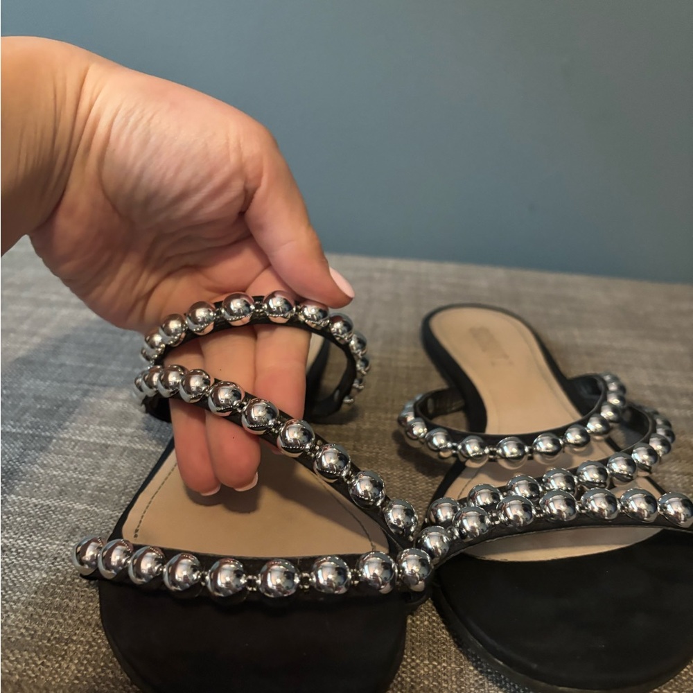SCHUTZ Black and Silver Sandals with Metallic Embellishments - Picture 3 of 8